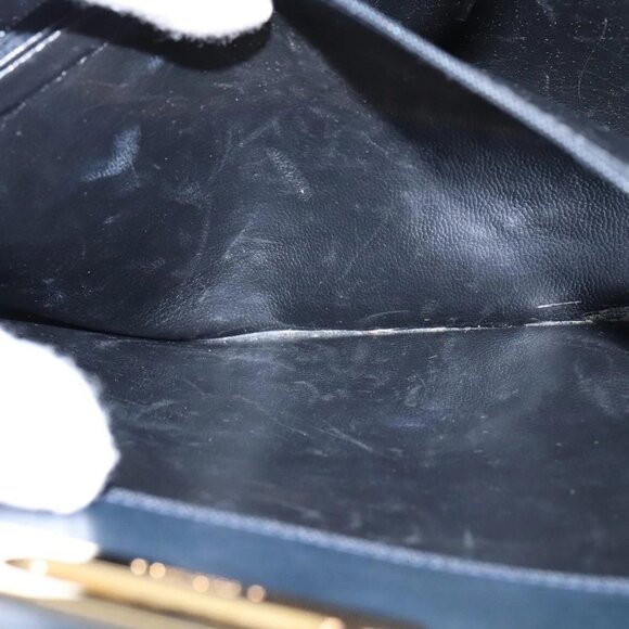 Salvatore Ferragamo Gancini Chain Shoulder Bag Leather Navy Gold Auth 105376 - Picture 11 of 16